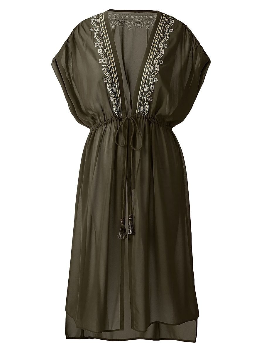 Miraclesuit Swim Women's Beach Etc. Beaded Georgette Kimono-Style Cover-Up - Nori - Size Small
