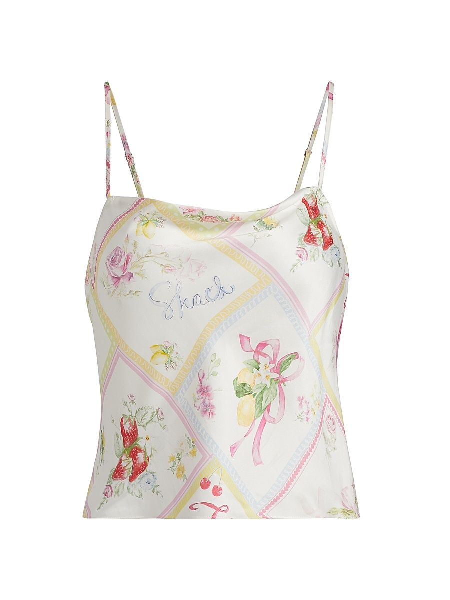 Women's Cabi Printed Silk-Blend Crop Top - Tutti Fruitti - Size XL