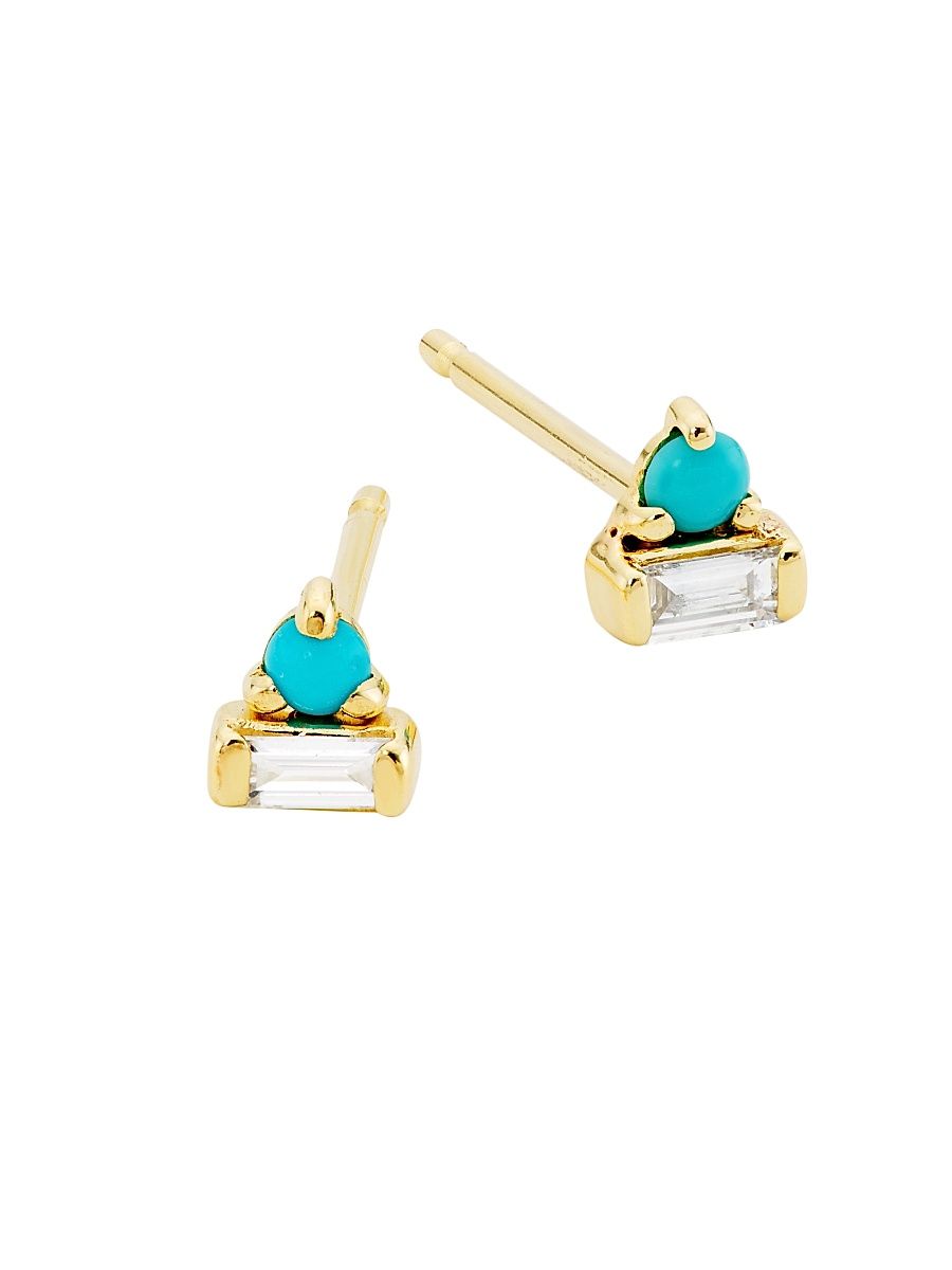 Women's 14K Yellow Gold, 0.12 TCW Diamond & Turquoise Triangle Stud Earrings - Gold