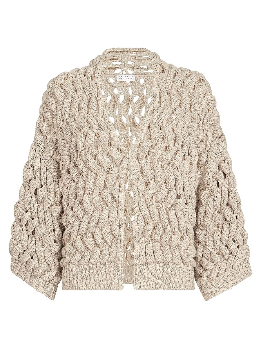 Women's Silk and Linen Dazzling Waves Cardigan - Sand - Size XXL