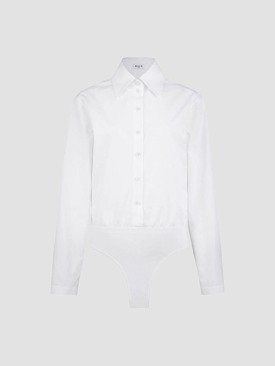 ALAÏA Women's Basque Poplin Cotton Bodysuit - Blanc - Size 8