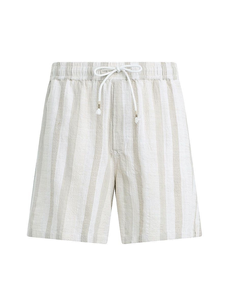 Men's Cabana Dobby Striped Cotton-Linen Shorts - Grey Stripe - Size XL