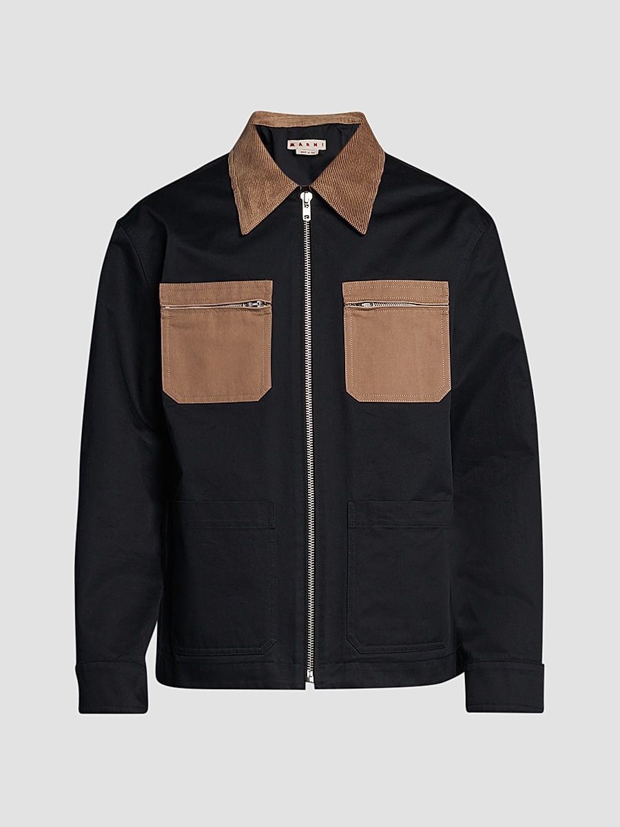 Men's Gabardine Pocket Cargo Jacket - Black - Size 42