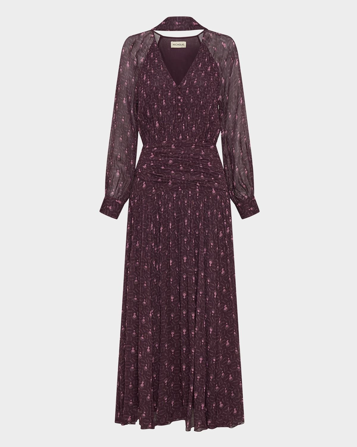 Draya Ruched Tie-Neck Viscose Maxi Dress