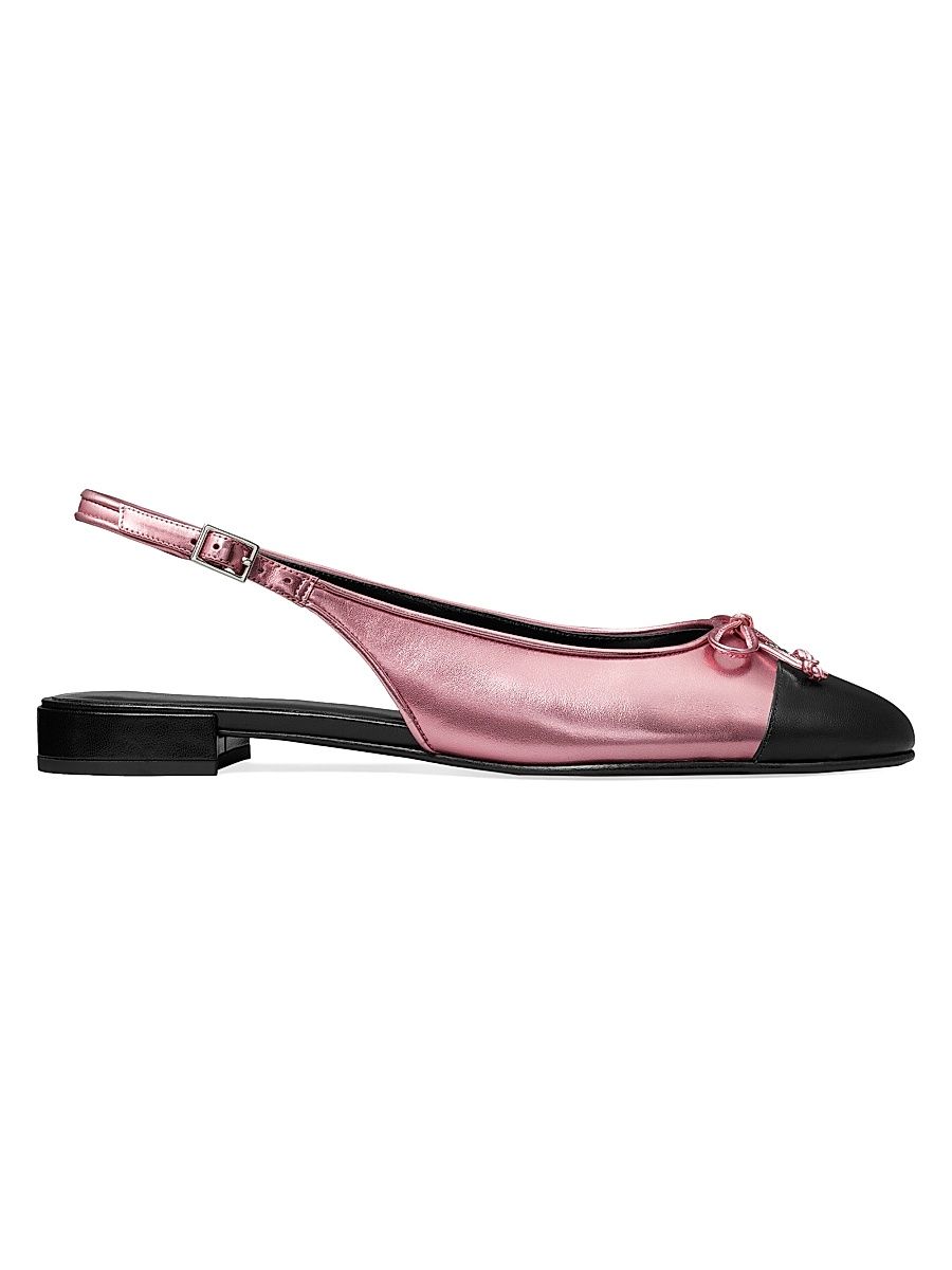 Women's Metallic Leather Cap-Toe Ballet Flats - Pink Black - Size 5.5