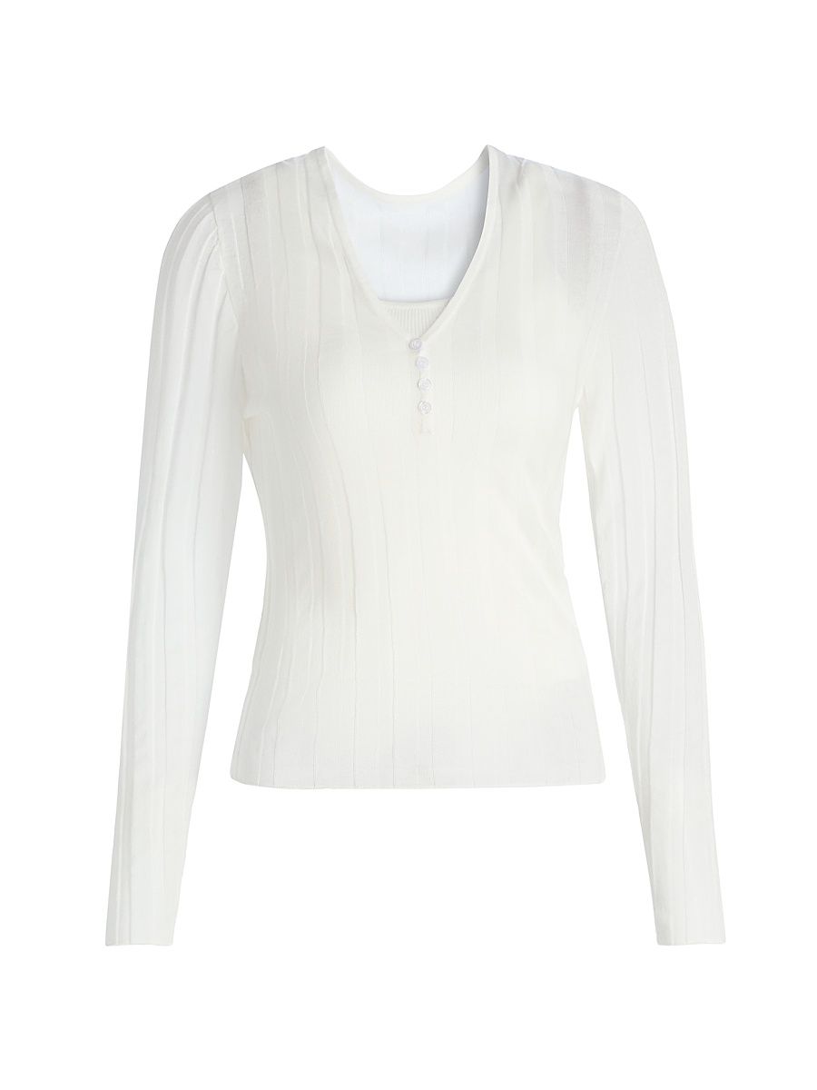 Women's Lilian Henley Top - White - Size Large
