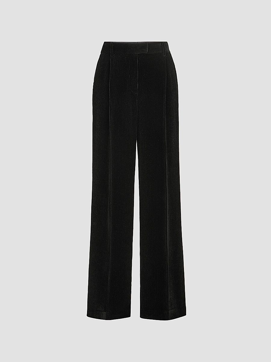 Women's Sparkling Corduroy Loose Pleated Trousers with Monili - Black - Size 4