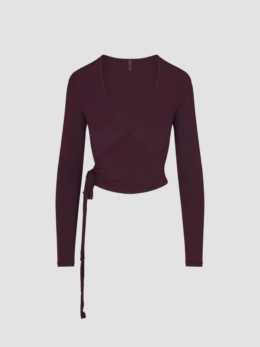 SKIMS Women's Jersey Wrap Top - Currant - Size Small
