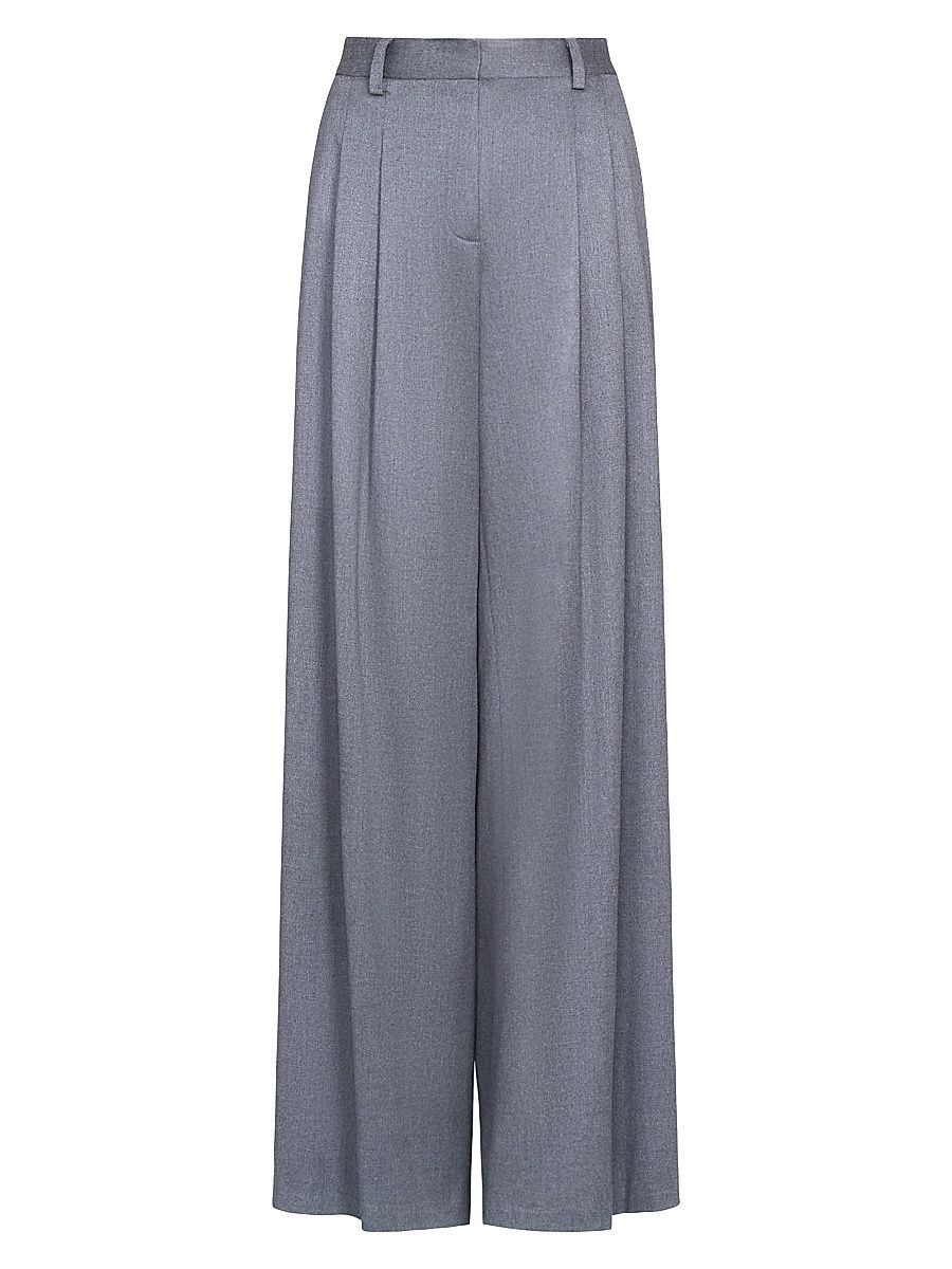 Women's Avery Tailored Wool Straight-Leg Pants - Medium Heather Grey - Size 10