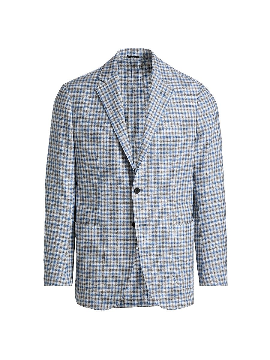 Men's Gingham Wool-Blend Sport Coat - Light Blue - Size 40