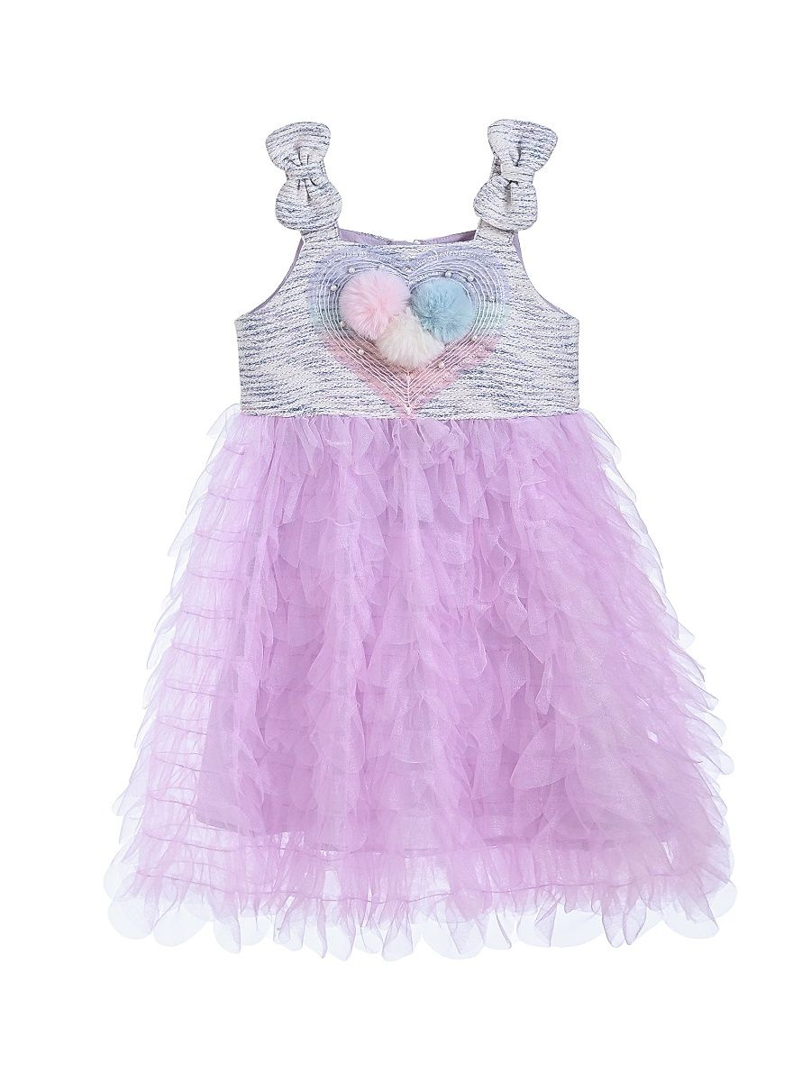 Little Girl's Tulle Silhouette Bow Pom Dress - Purple - Size 5