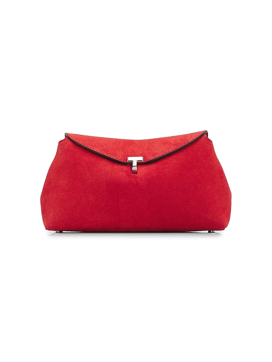 Women's T-Lock Suede Clutch - Red Suede