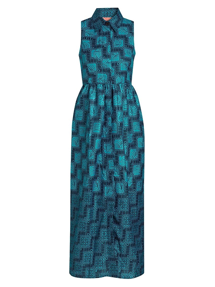 Women's Dunni Floral Cotton Shirtdress - Blue - Size XS