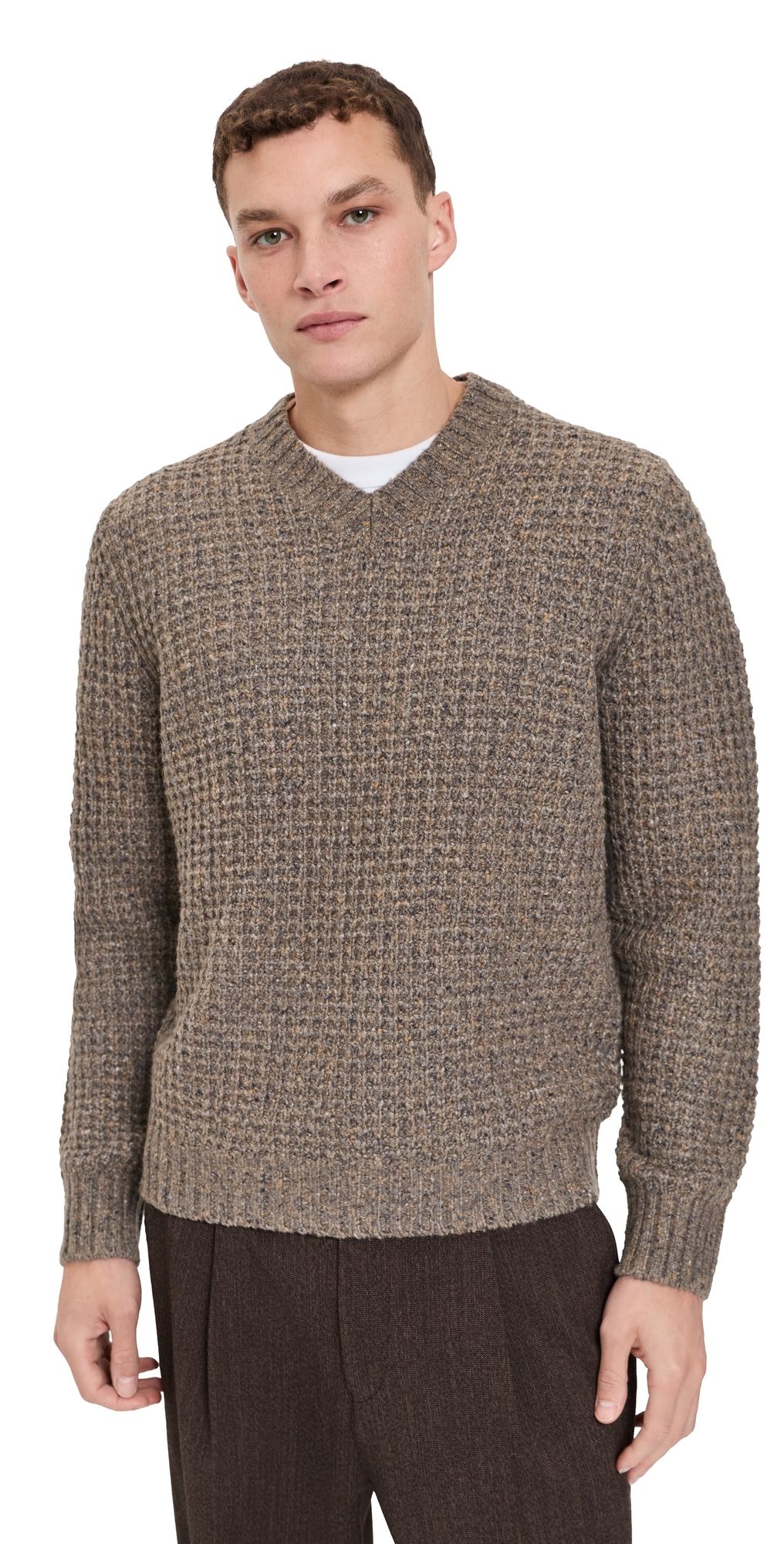 Vince Waffle Donegal Long Sleeve V Neck Sweater Tarmac M