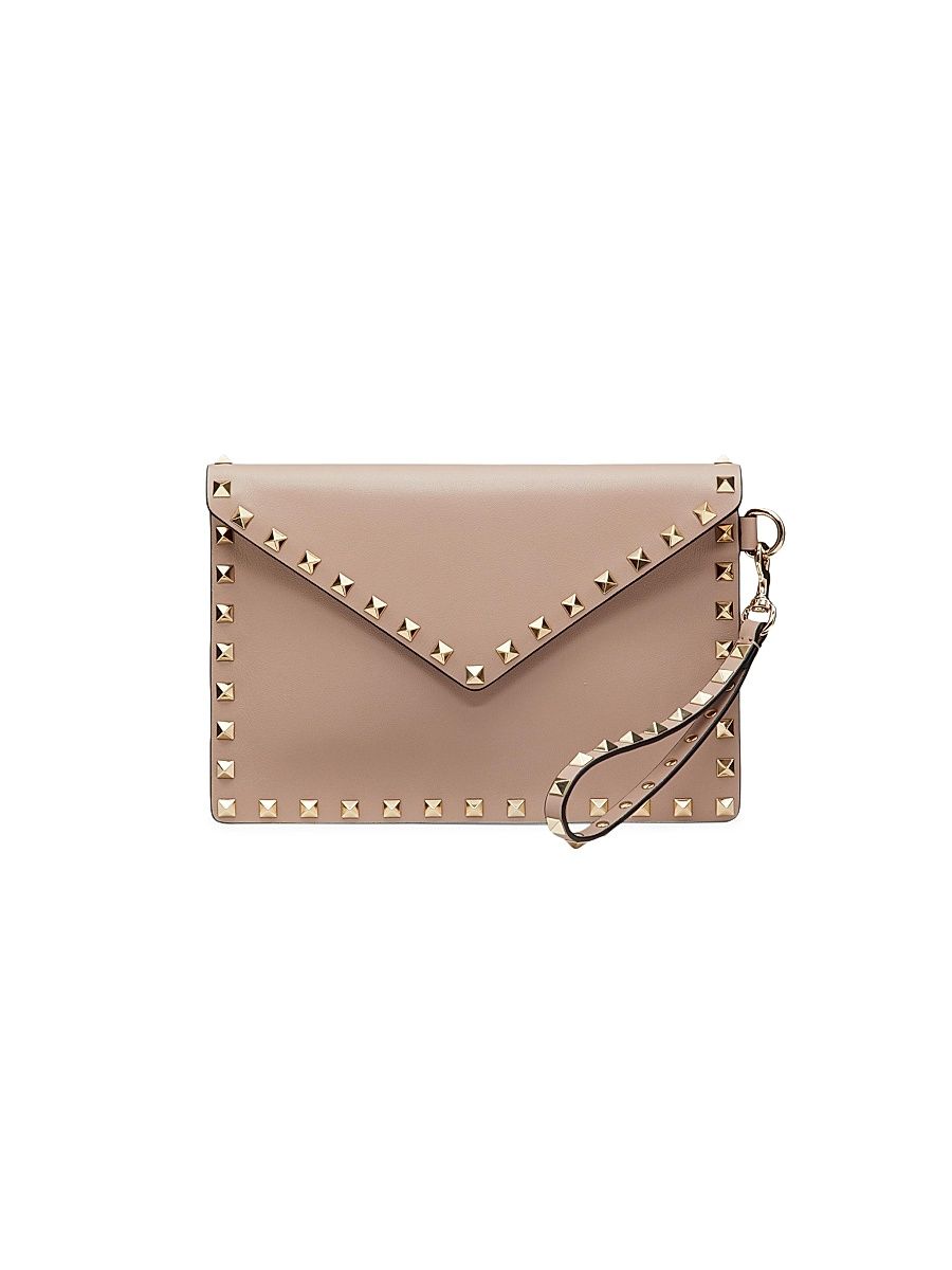 Women's Rockstud Calfskin Pouch - Poudre