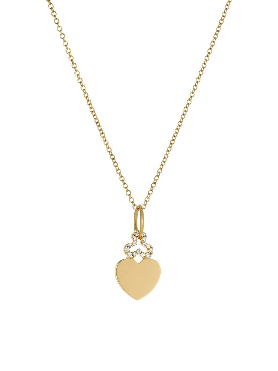Women's 14k Yellow Gold & Diamond Mini Hidden Diamond Heart Pendant Necklace - Size 14