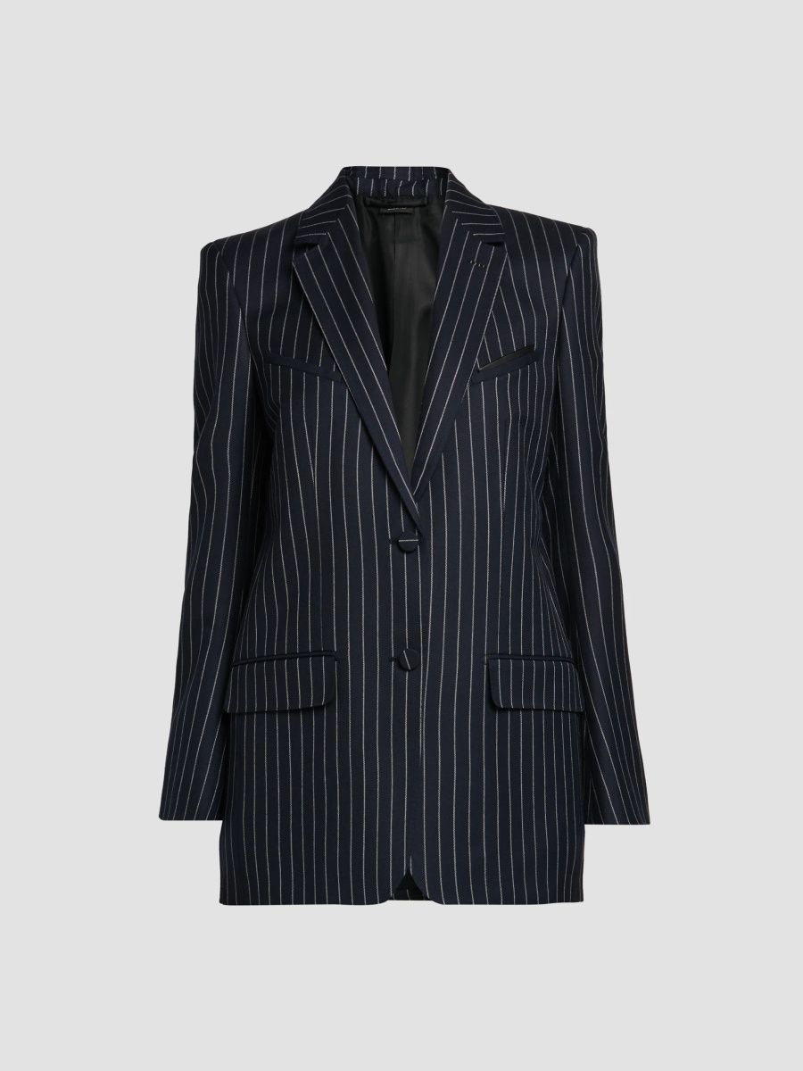 TOM FORD Women's Corded Chalkstriped Wool Blazer - Blue White - Size 4