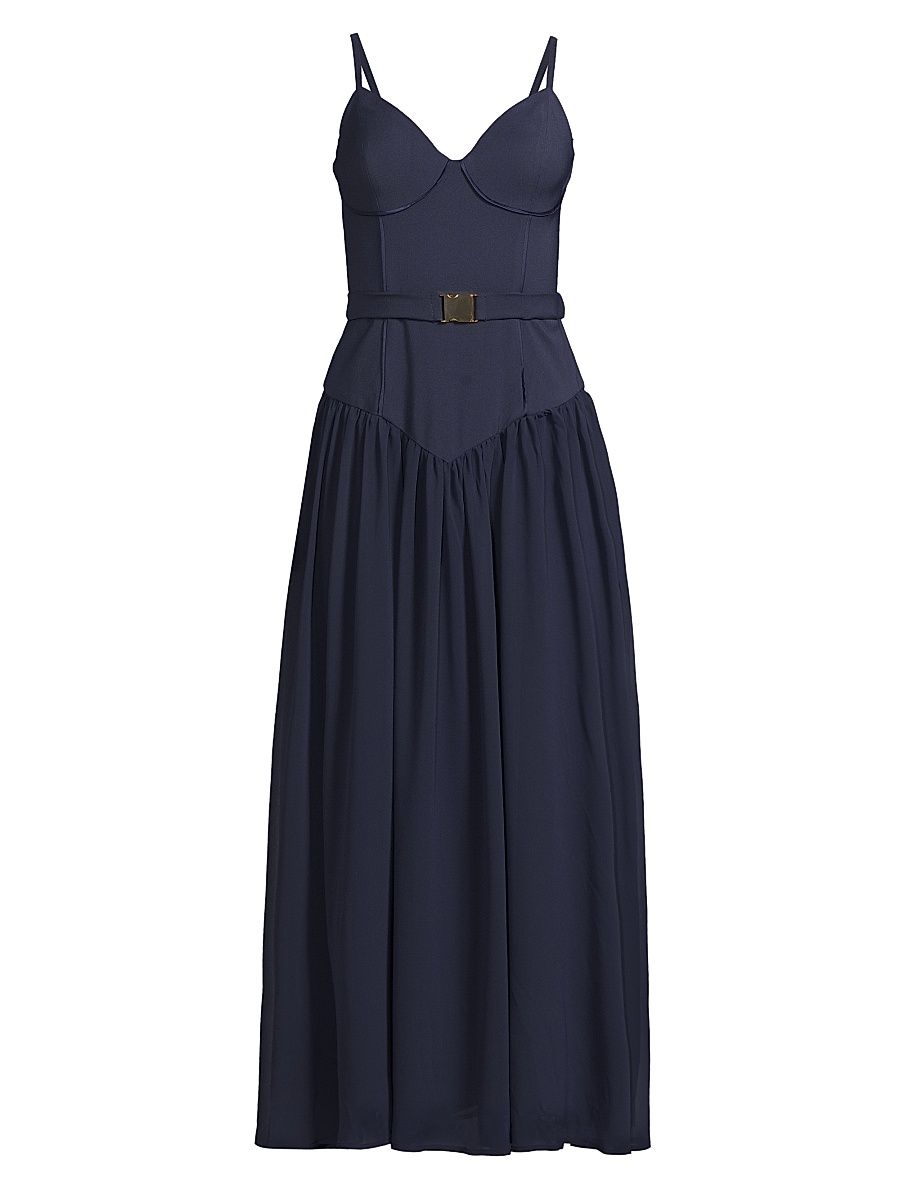 Women's Ruby Belted Basque-Waist Maxi Dress - Navy - Size 10