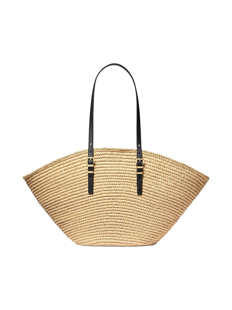 Women's Isa Large Straw Fan Tote Bag - Natural Black