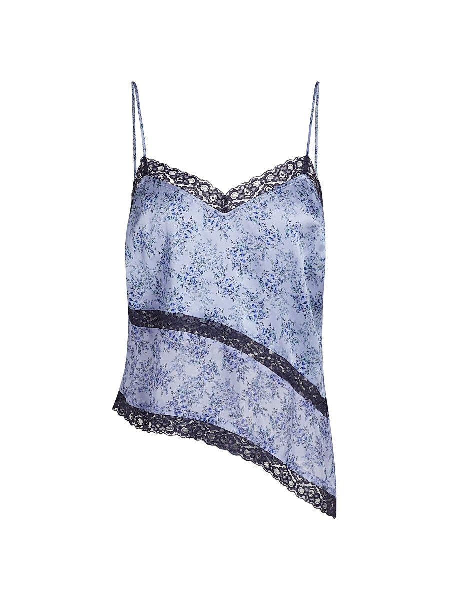 Women's Auren Lace-Trimmed Silk Camisole - Miniprimavera Shadow - Size Large