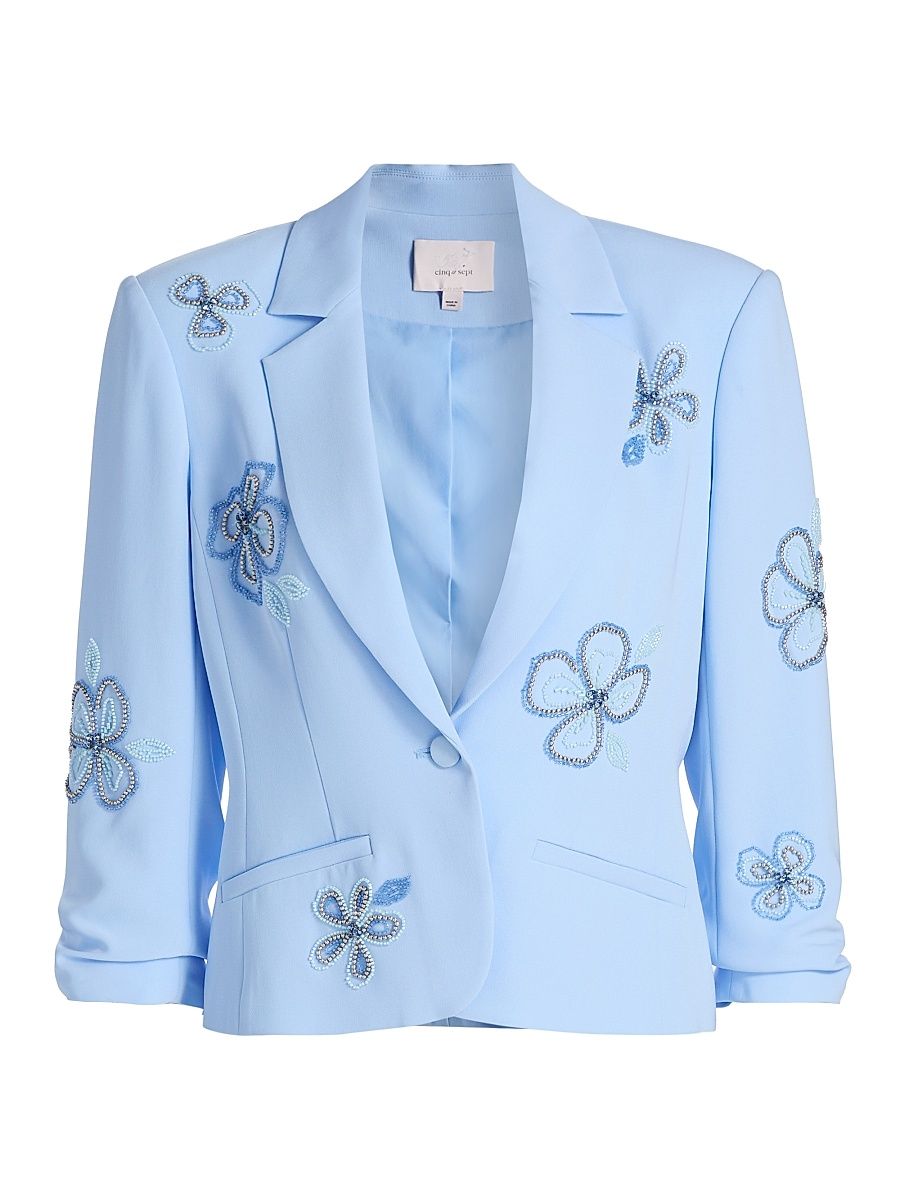 Women's Khloe Beaded Flowers Le Petit Blazer - Blue Wisteria Multi - Size 14