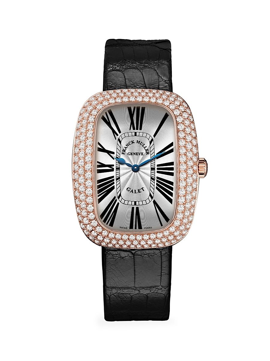 Women's Galet Rose Gold, Diamond & Alligator Strap Watch - Rose Gold Black
