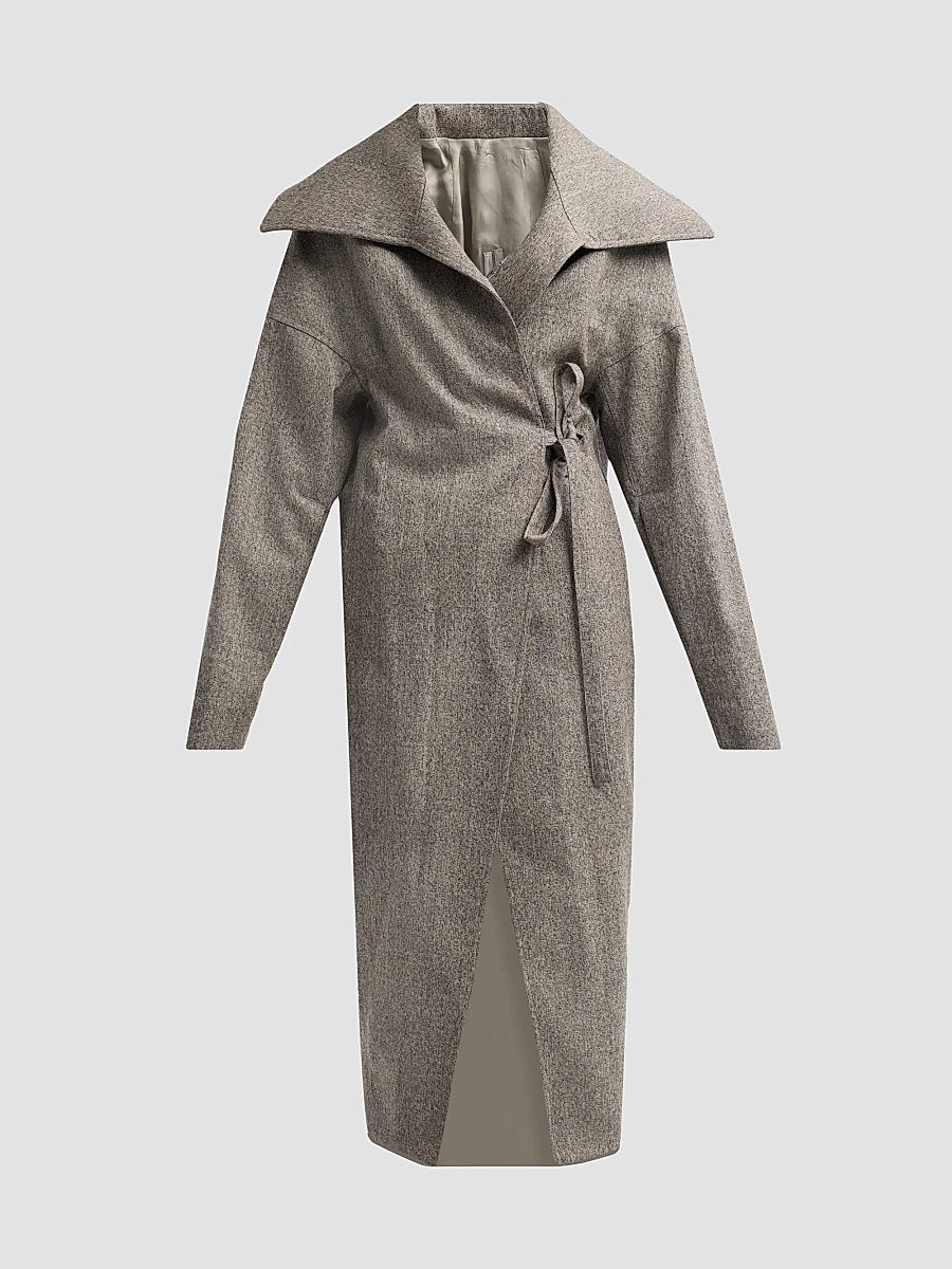 Women's Dracucollar Belted Wool Coat - Grey Melange - Size 8
