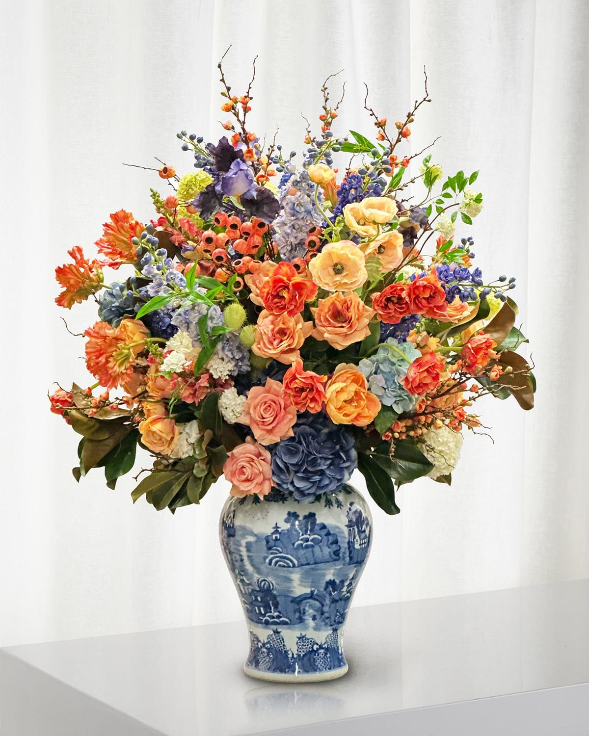 Mixed 50" Faux Floral Arrangement in Porcelain Urn