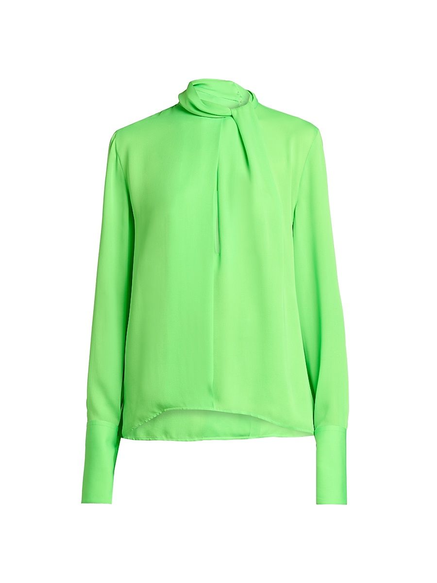 Women's Silk-Georgette Tieneck Blouse - Green Flash - Size 4