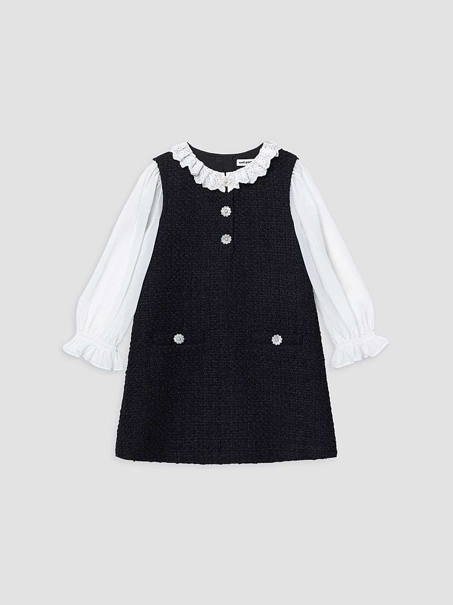 Little Girl's & Girl's Bouclé Lace Frill Dress - Black - Size 10
