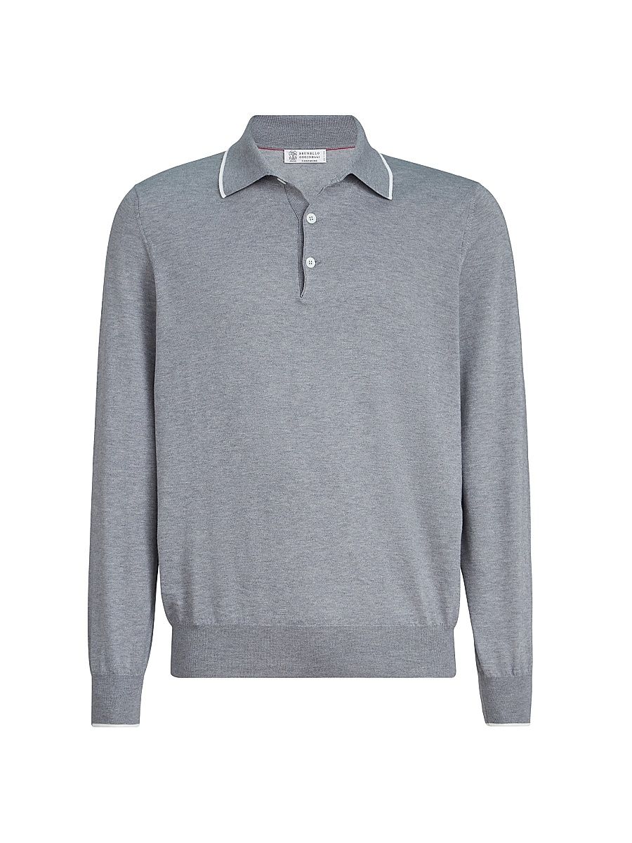 Men's Sea Island Cotton and Cashmere Lightweight Knit Polo Shirt - Grey - Size 48