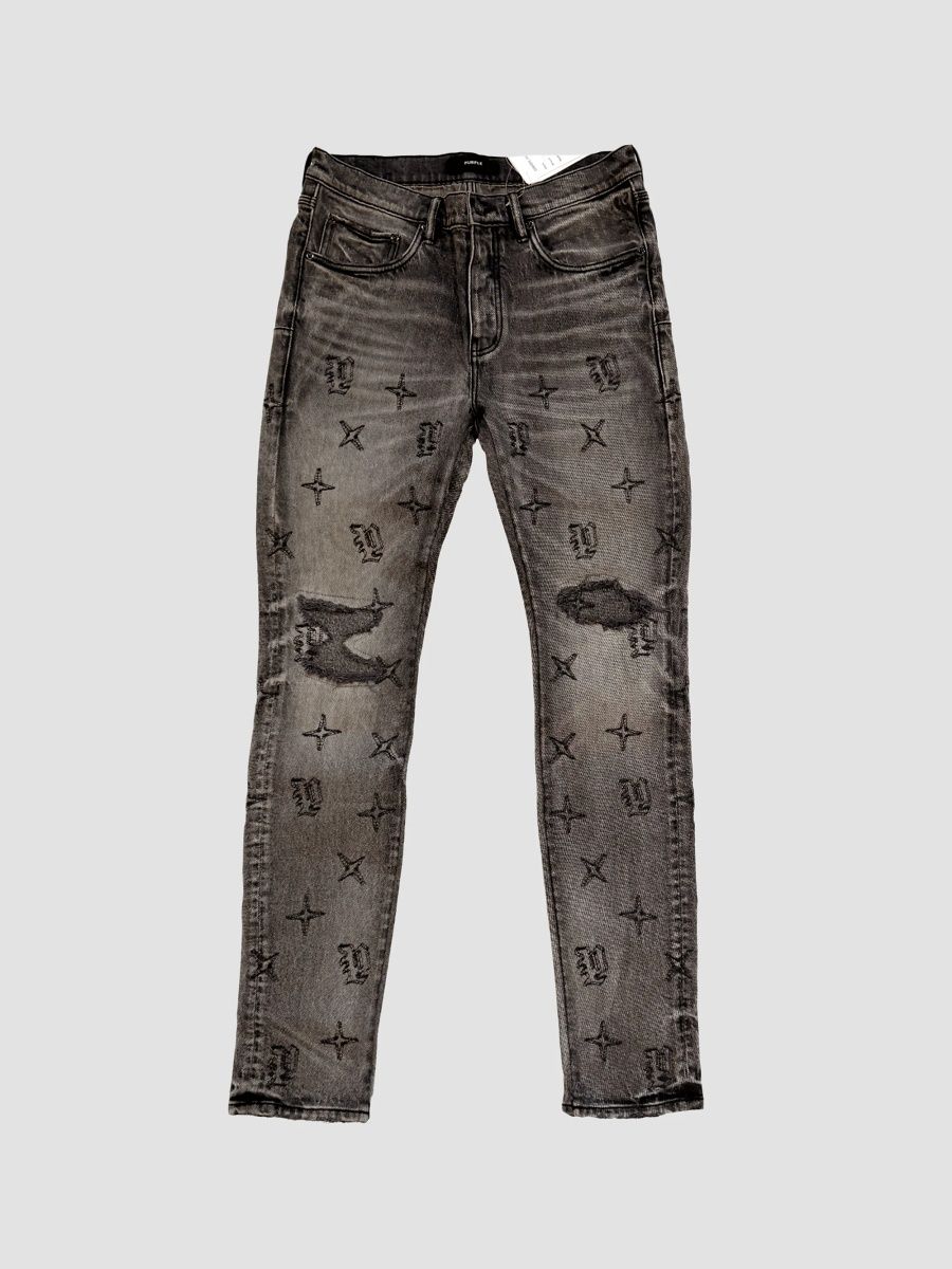 Purple Brand Men's Monogram Distressed Low-Rise Jeans - Black - Size 40