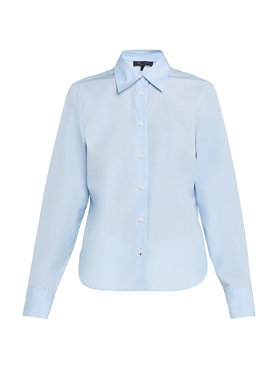 Women's Dayton Cotton Poplin Button-Front Shirt - Light Blue - Size Medium