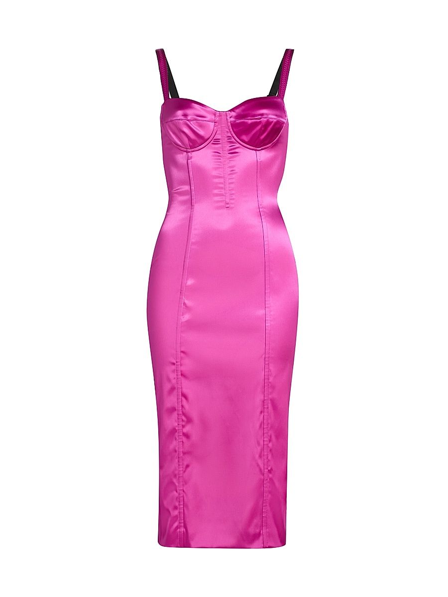Women's Satin Corset Midi-Dress - Fucsia - Size 12