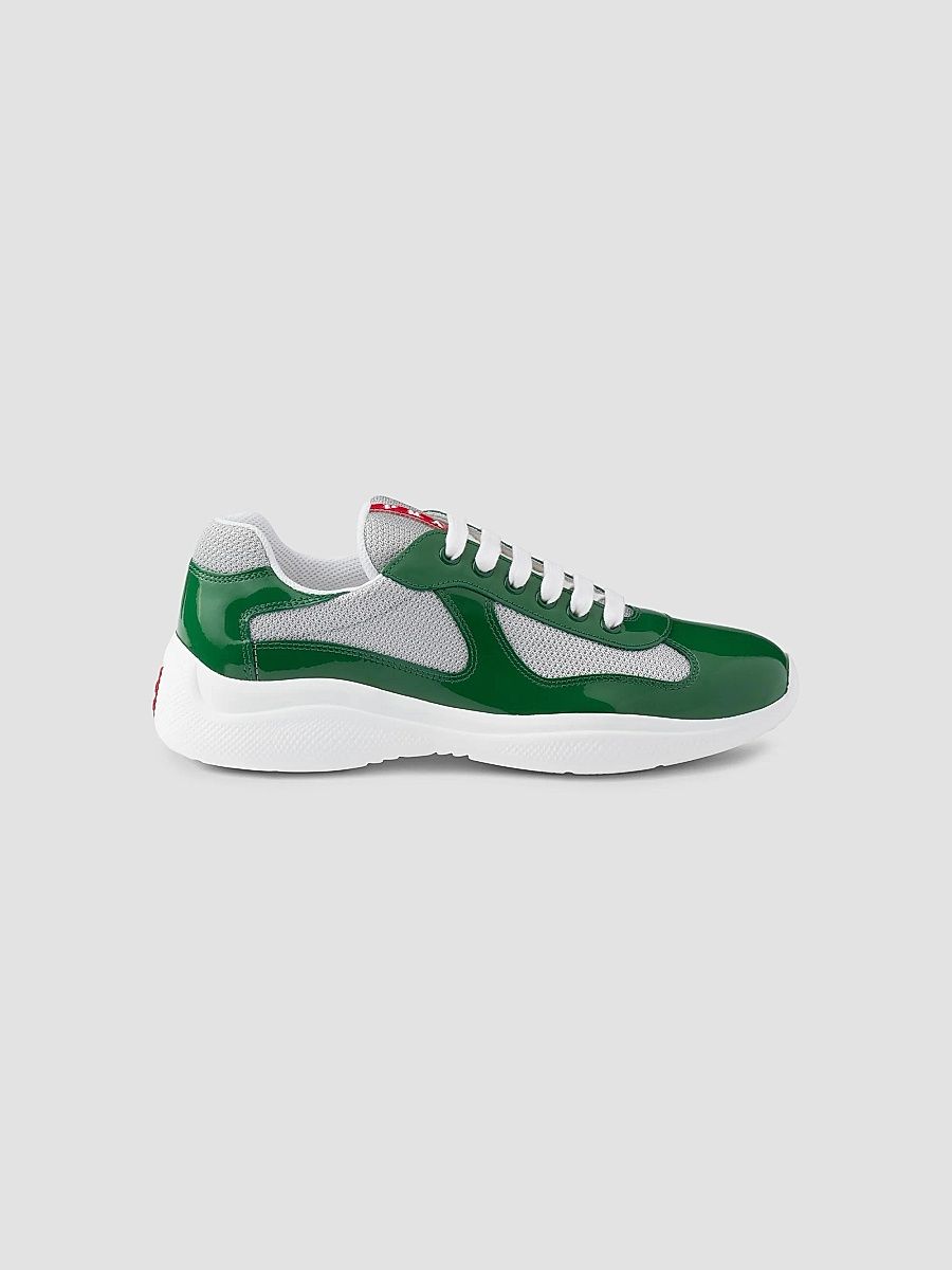 Prada Men's Patent Leather and Technical Fabric Prada America's Cup Sneakers - Olive - Size 6.5