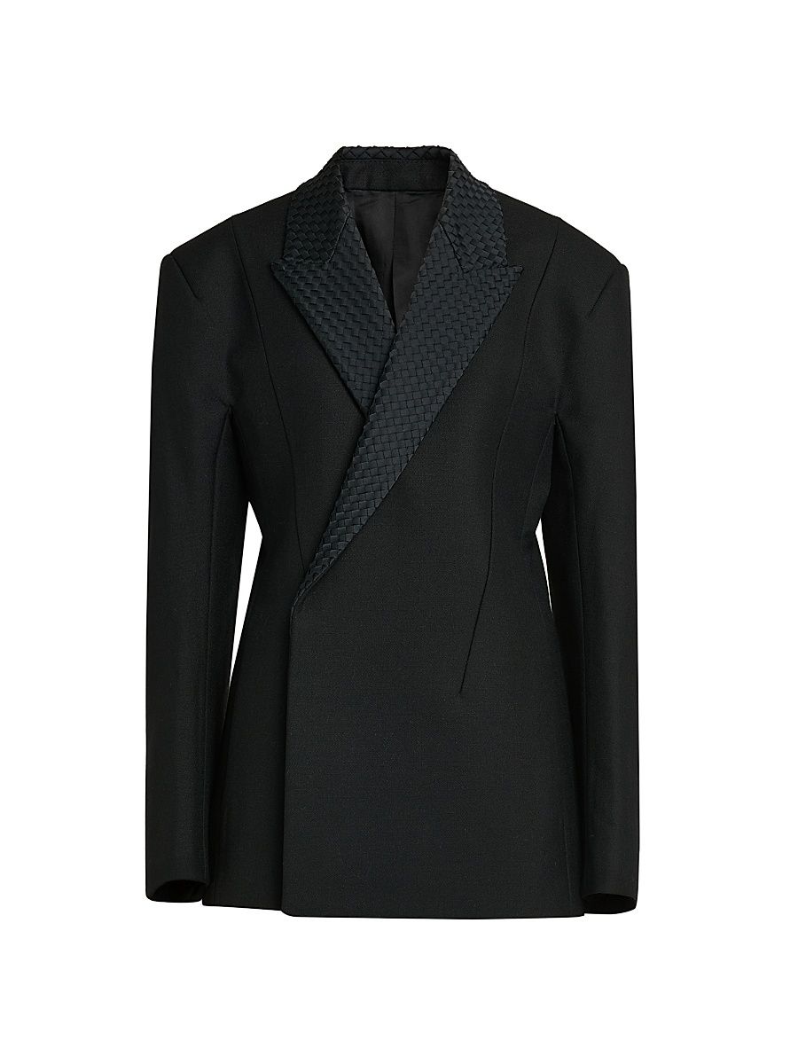 Women's Intrecciato Lapel Wool-Mohair-Blend Blazer - Double Black - Size 10