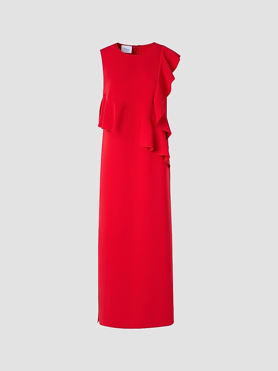 Women's Ruffled Crepe Midi Dress - Red - Size 16