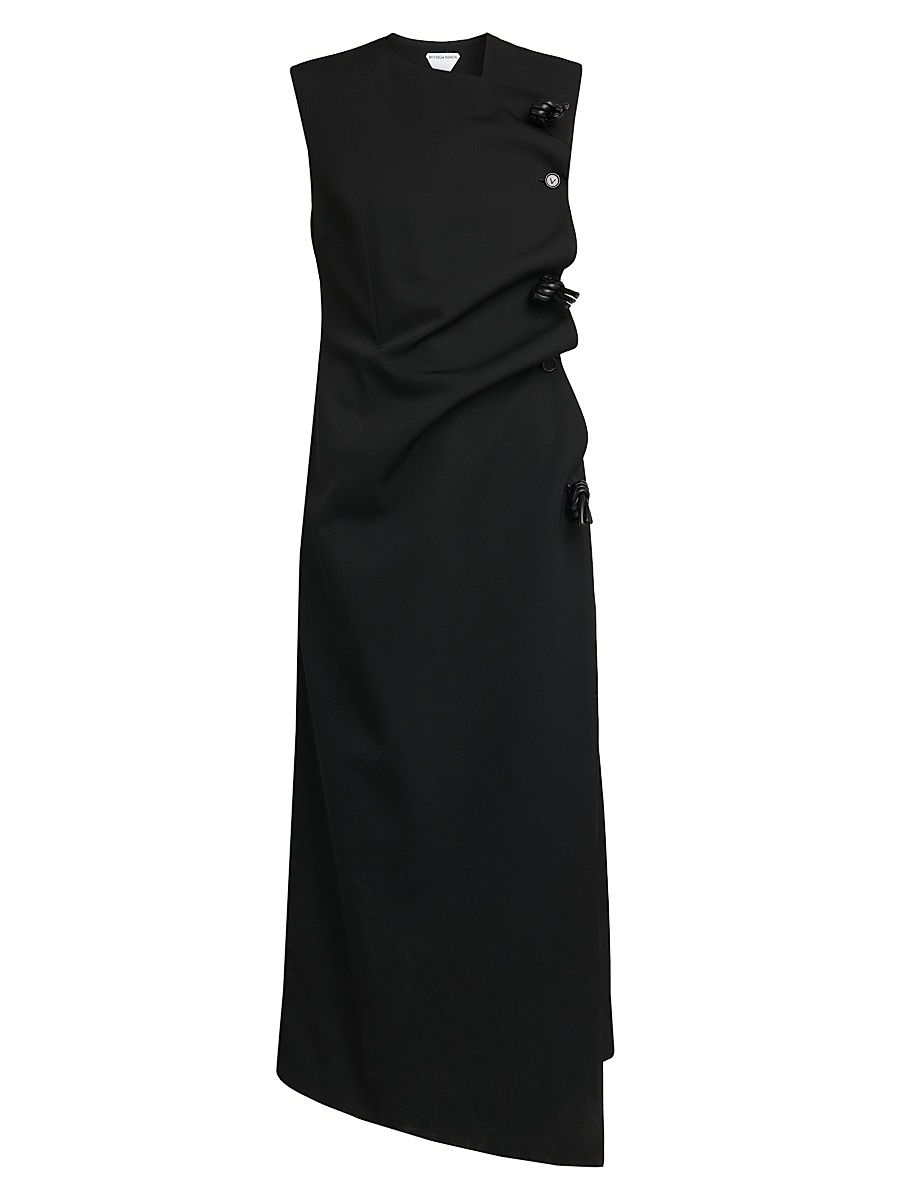 Women's Buttoned Sleeveless Shift Midi Dress - Double Black - Size 10