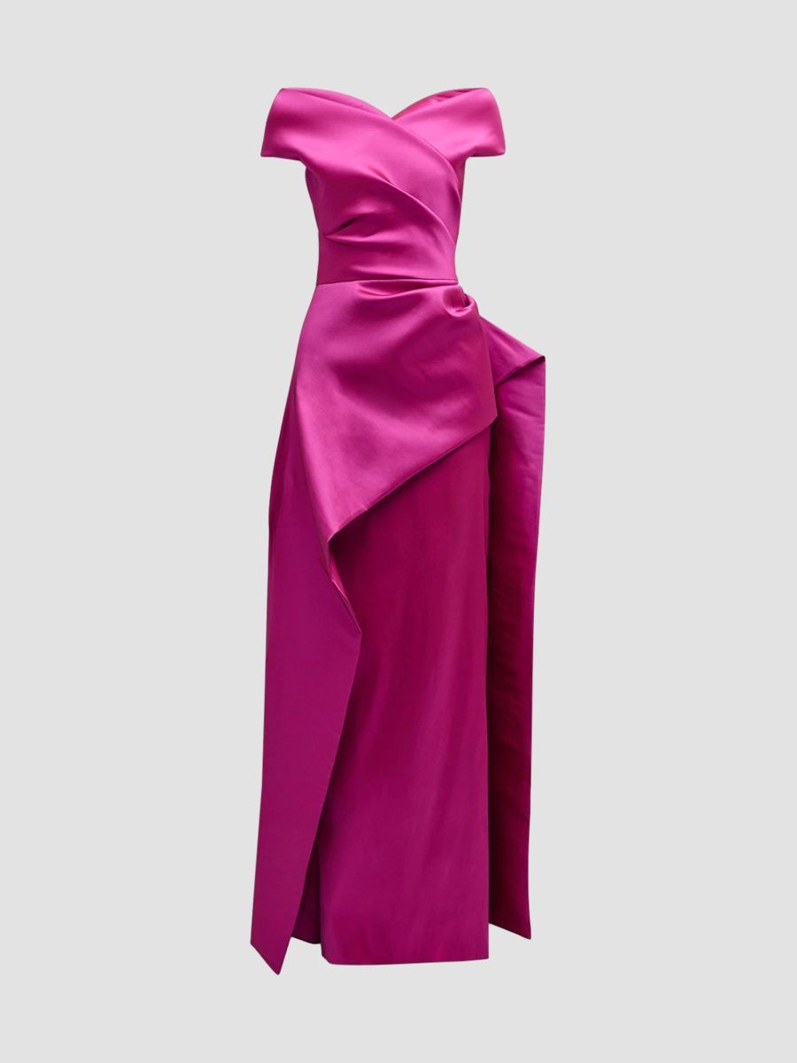 Teri Jon by Rickie Freeman Women's Gazar Off-the-Shoulder Sculpted Gown - Fuchsia - Size 12