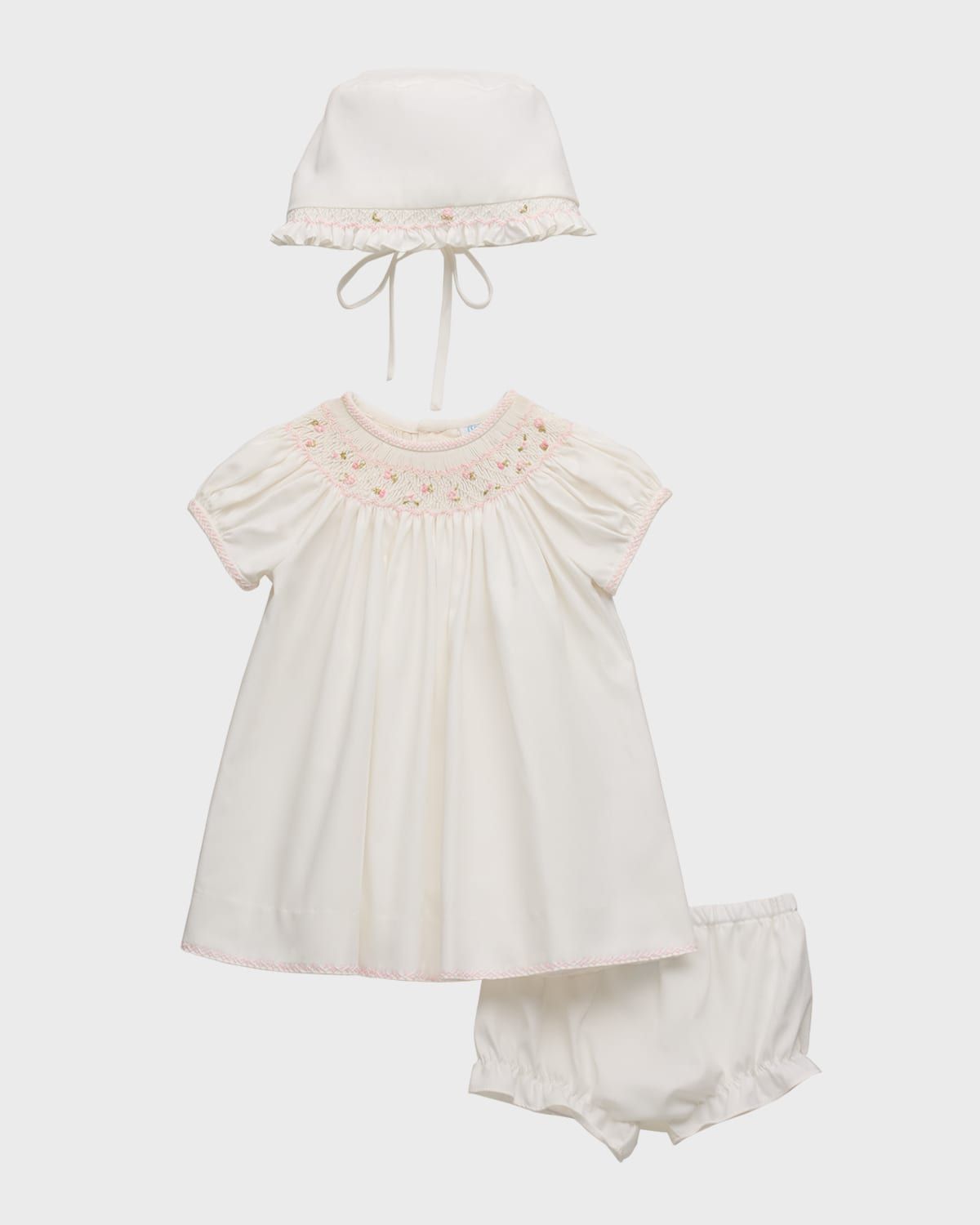 Girl & apos;s Floral Smocked Bishop Dress W/ Bonnet & Bloomers, Size Newborn-9M