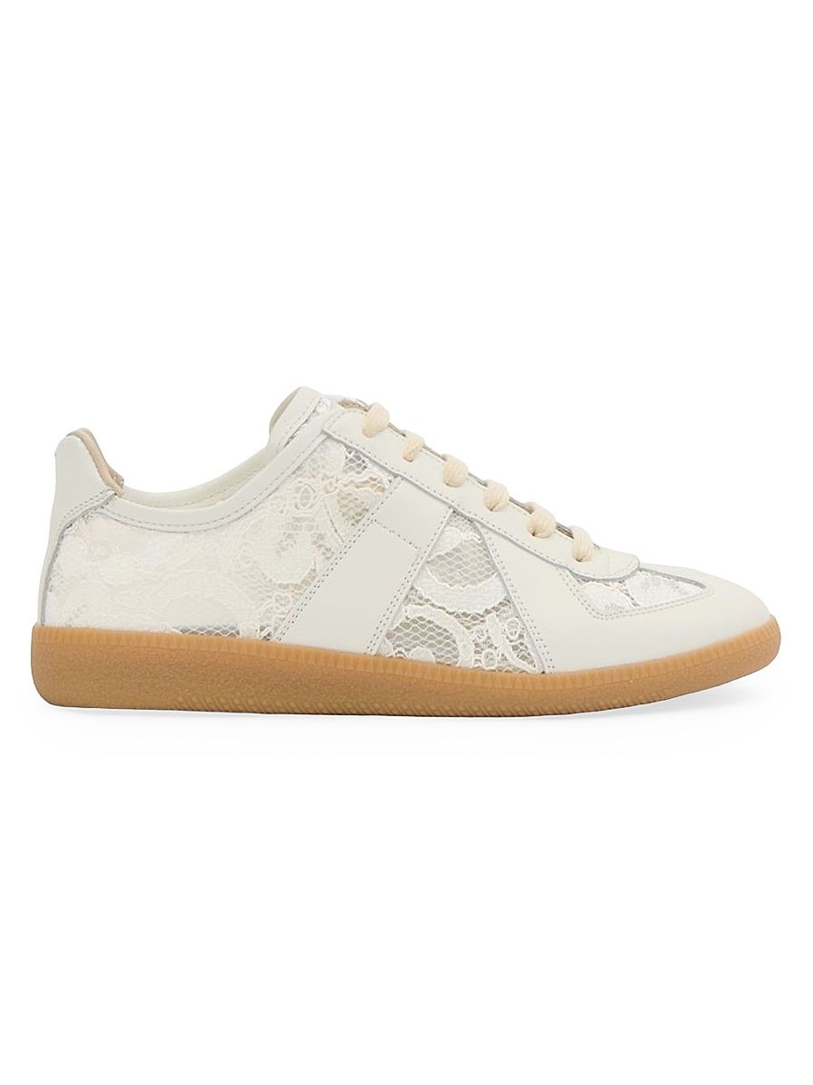 Women's Replica Lace-Trim Leather Sneakers - White - Size 6