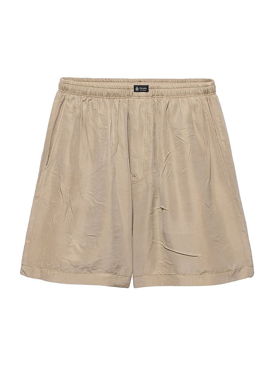 Men's Silk Bermuda Shorts - Beige Khaki - Size Small