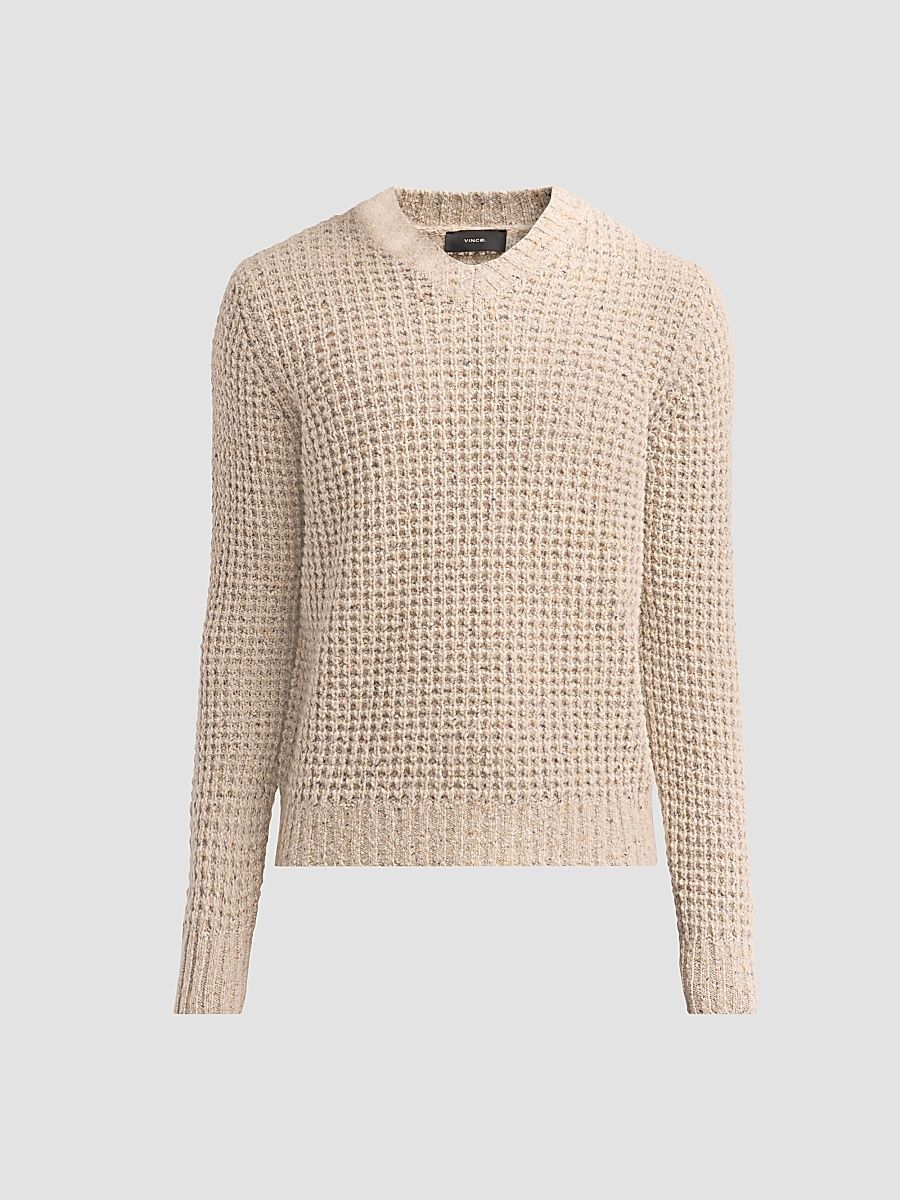 Men's Waffle Donegal V-Neck Sweater - Cahuenga Khaki - Size XXL