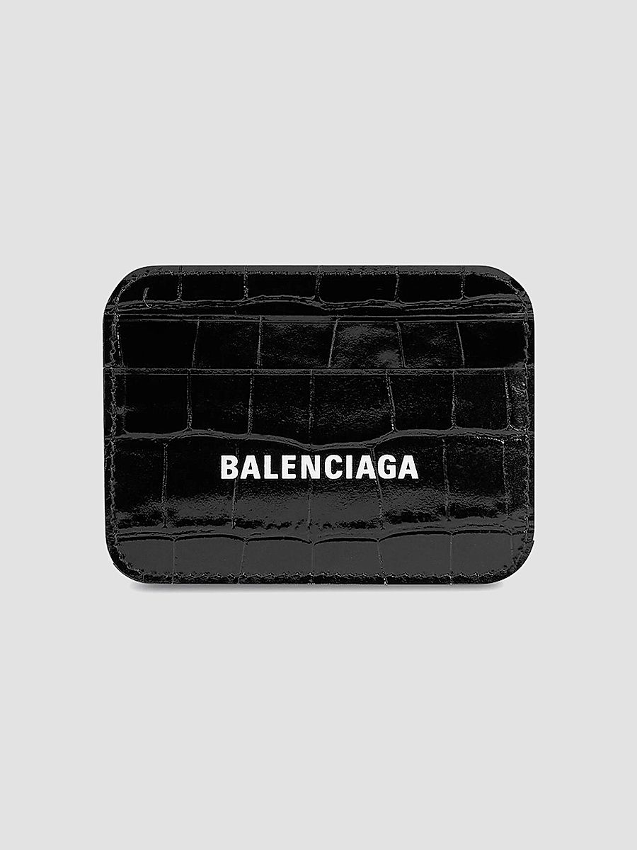 Balenciaga Women's Cash Card Holder Crocodile Embossed - Black White