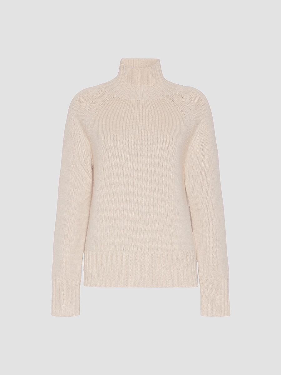 Women's Wool and Cashmere Yarn Polo Neck Sweater - Albino - Size XL