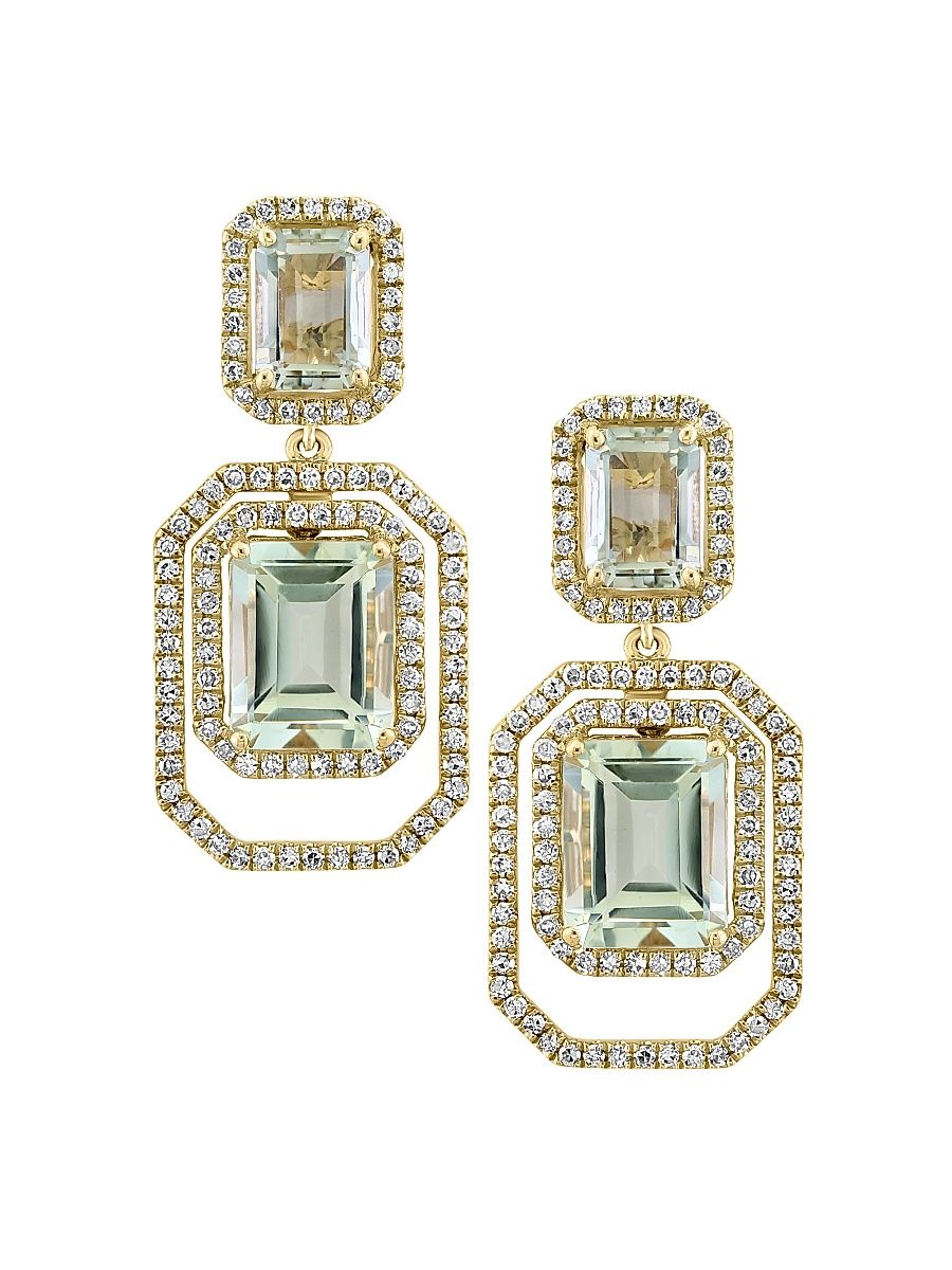 Women's 14K Yellow Gold, Green Amethyst & 0.79 TCW Diamond Drop Earrings - Yellow Gold