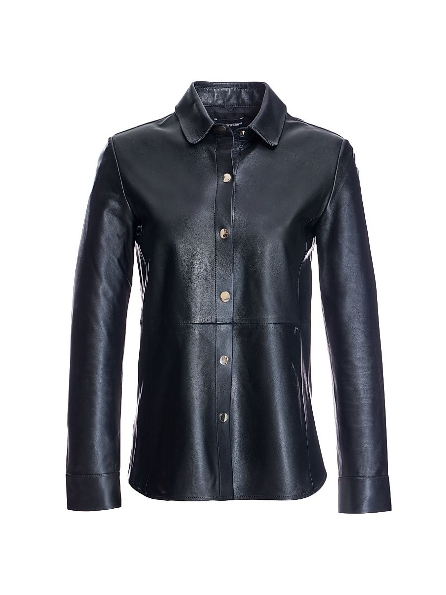 Women's Leather Snap-Front Shirt - Black - Size Medium