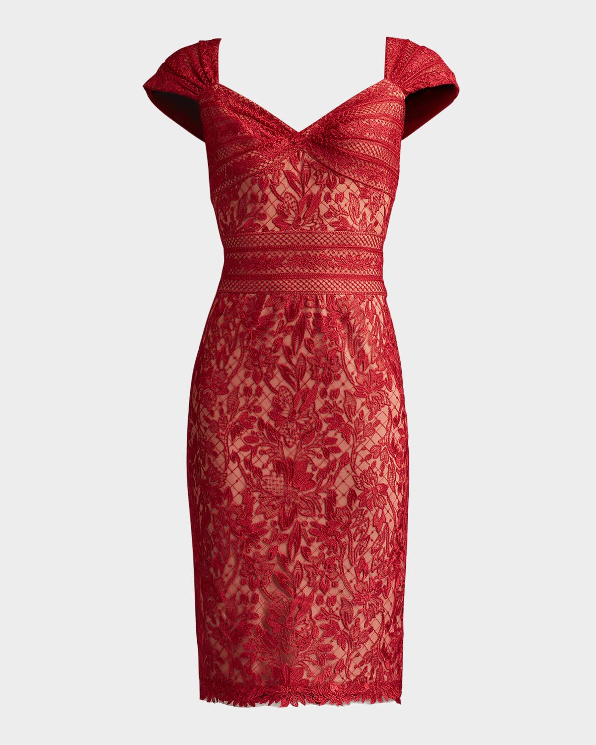 Cap-Sleeve Bodycon Lace Dress