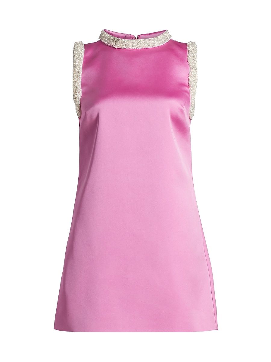 Women's Faux-Pearl-Embellished Satin Minidress - Pink - Size 0