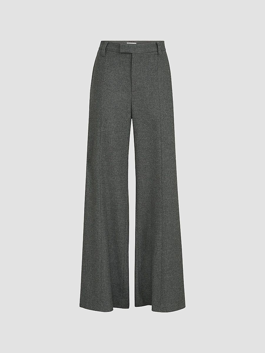 Women's Virgin Wool and Cashmere Twill Flannel Wide Flare Trousers with Monili - Dark Grey - Size 4